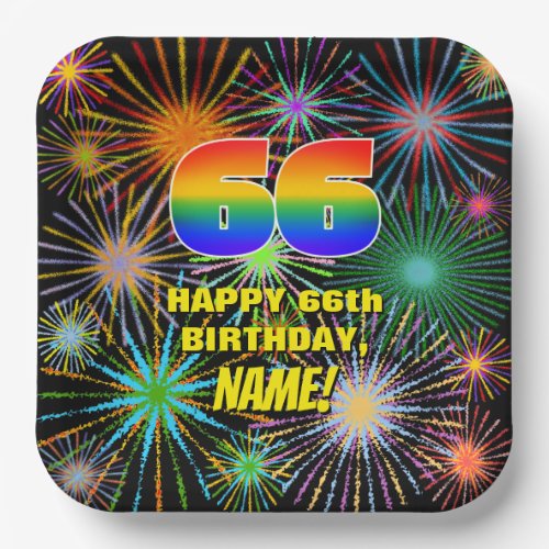 66th Birthday Colorful Fun Celebratory Fireworks Paper Plates