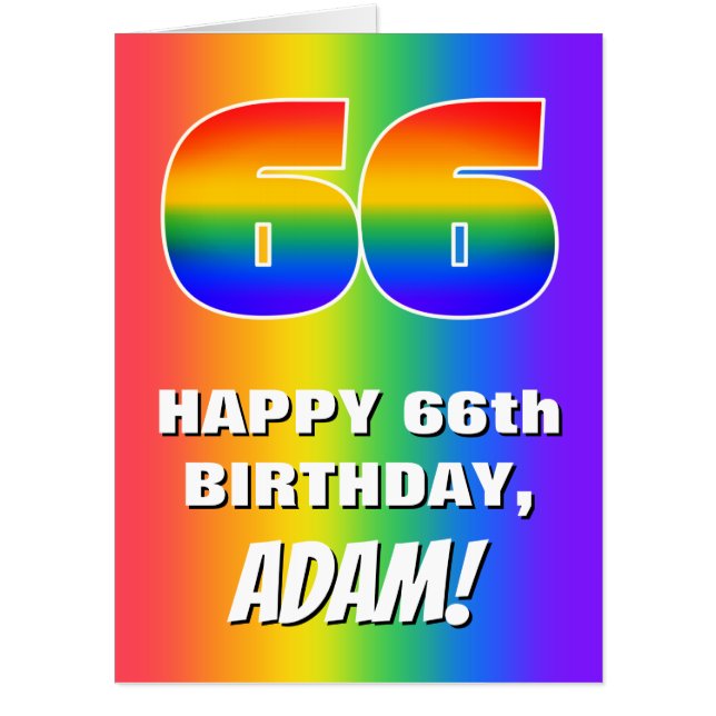 66th Birthday: Colorful, Fun Rainbow Pattern # 66 Card (Front)
