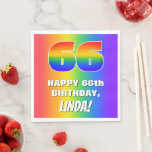 [ Thumbnail: 66th Birthday: Colorful, Fun Rainbow Pattern # 66 Napkins ]