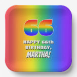 [ Thumbnail: 66th Birthday: Colorful, Fun Rainbow Pattern # 66 Paper Plates ]
