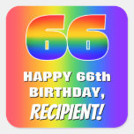 [ Thumbnail: 66th Birthday: Colorful, Fun Rainbow Pattern # 66 Sticker ]
