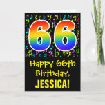 [ Thumbnail: 66th Birthday: Colorful Music Symbols + Rainbow 66 Card ]