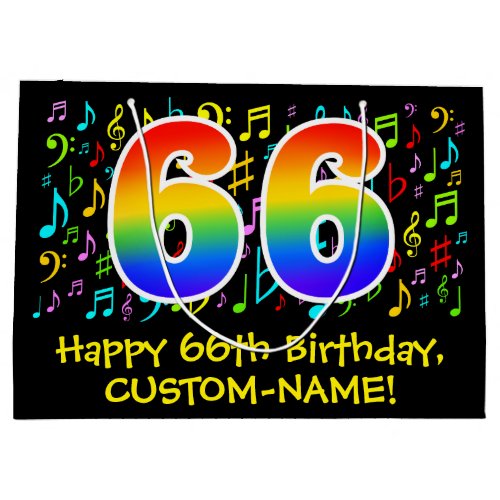66th Birthday _ Colorful Music Symbols Rainbow 66 Large Gift Bag