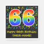 [ Thumbnail: 66th Birthday - Colorful Music Symbols, Rainbow 66 Napkins ]