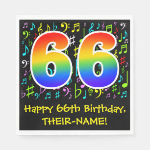66th Birthday - Colorful Music Symbols, Rainbow 66 Napkins