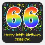 [ Thumbnail: 66th Birthday: Colorful Music Symbols, Rainbow 66 Sticker ]
