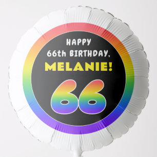 66th Birthday: Colorful Rainbow # 66, Custom Name Balloon