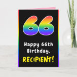 [ Thumbnail: 66th Birthday: Colorful Rainbow # 66, Custom Name Card ]