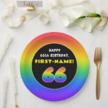 [ Thumbnail: 66th Birthday: Colorful Rainbow # 66, Custom Name Paper Plates ]