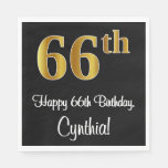 [ Thumbnail: 66th Birthday ~ Elegant Luxurious Faux Gold Look # Napkins ]