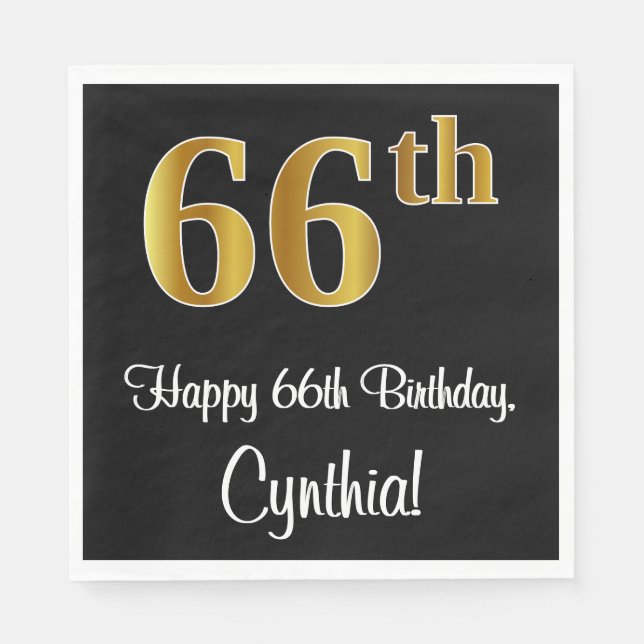 66th Birthday ~ Elegant Luxurious Faux Gold Look # Napkins (Front)