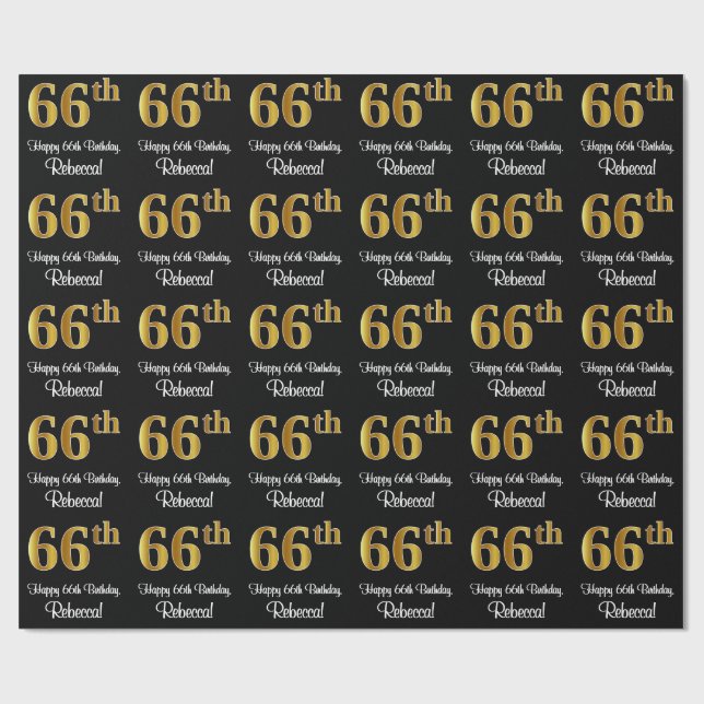 66th Birthday: Elegant Luxurious Faux Gold Look # Wrapping Paper (Flat)