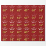 [ Thumbnail: 66th Birthday: Elegant, Red, Faux Gold Look Wrapping Paper ]