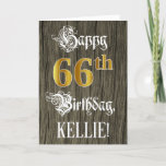 [ Thumbnail: 66th Birthday: Faux Gold Look + Faux Wood Pattern Card ]