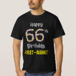 [ Thumbnail: 66th Birthday: Floral Flowers Number “66” + Name T-Shirt ]