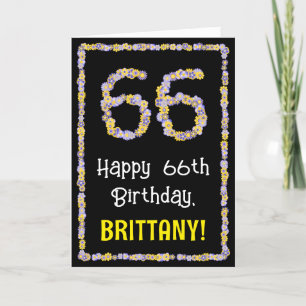 66th Birthday: Floral Flowers Number, Custom Name Card