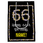 [ Thumbnail: 66th Birthday: Floral Flowers Number, Custom Name Gift Bag ]