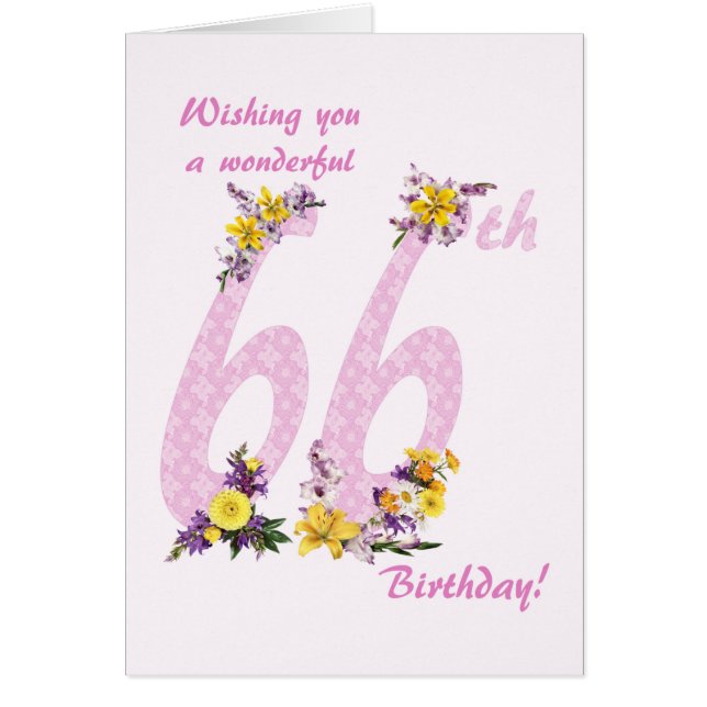 66th Birthday Flower Decorated Numbers Cards (Front)