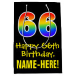 [ Thumbnail: 66th Birthday: Fun, Bold, Colorful, Rainbow "66" Gift Bag ]