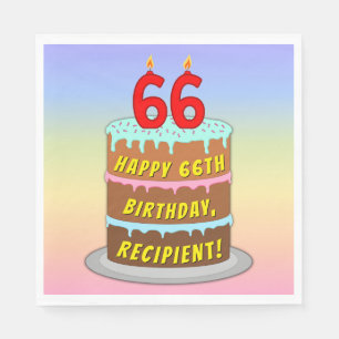 66th Birthday: Fun Cake and Candles + Custom Name Napkins