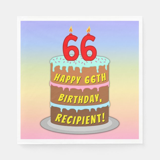 66th Birthday: Fun Cake and Candles + Custom Name Napkins (Front)