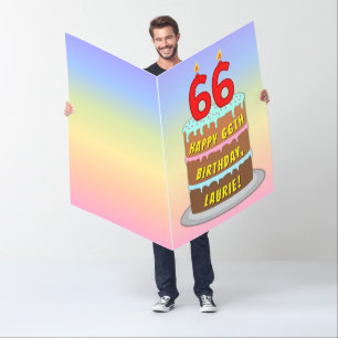 66th Birthday: Fun Cake & Candles, w/ Custom Name Card