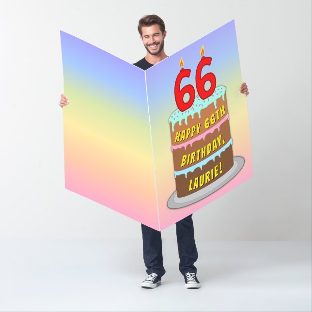 66th Birthday: Fun Cake & Candles, w/ Custom Name Card (In Situ)