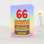 [ Thumbnail: 66th Birthday — Fun Cake & Candles, W/ Custom Name Card ]