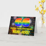 [ Thumbnail: 66th Birthday: Fun, Colorful Celebratory Fireworks Card ]