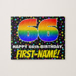 [ Thumbnail: 66th Birthday — Fun, Colorful Star Field Pattern Jigsaw Puzzle ]