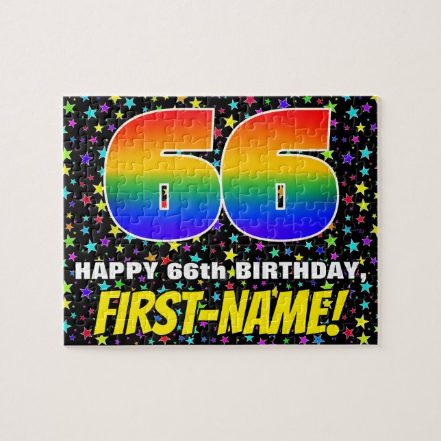 66th Birthday — Fun, Colorful Star Field Pattern Jigsaw Puzzle (Horizontal)