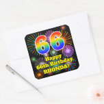 [ Thumbnail: 66th Birthday: Fun Fireworks Look, Rainbow # 66 Sticker ]