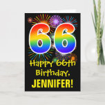 [ Thumbnail: 66th Birthday: Fun Fireworks Pattern + Rainbow 66 Card ]