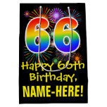 [ Thumbnail: 66th Birthday: Fun Fireworks Pattern + Rainbow 66 Gift Bag ]