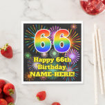 [ Thumbnail: 66th Birthday: Fun Fireworks Pattern + Rainbow 66 Napkins ]