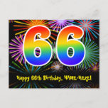 [ Thumbnail: 66th Birthday – Fun Fireworks Pattern + Rainbow 66 Postcard ]