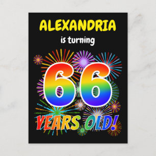 66th Birthday - Fun Fireworks, Rainbow Look "66" Postcard
