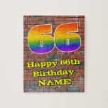 [ Thumbnail: 66th Birthday: Fun Graffiti-Inspired Rainbow 66 Jigsaw Puzzle ]