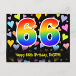 [ Thumbnail: 66th Birthday: Fun Hearts Pattern, Rainbow 66 Postcard ]
