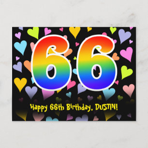 66th Birthday: Fun Hearts Pattern, Rainbow 66 Postcard