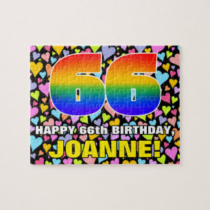 66th Birthday — Fun, Loving Heart Shapes + “66” Jigsaw Puzzle