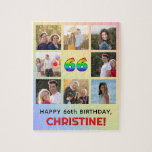 [ Thumbnail: 66th Birthday: Fun Rainbow #, Custom Name & Photos Jigsaw Puzzle ]