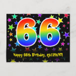 [ Thumbnail: 66th Birthday: Fun Stars Pattern, Rainbow 66, Name Postcard ]