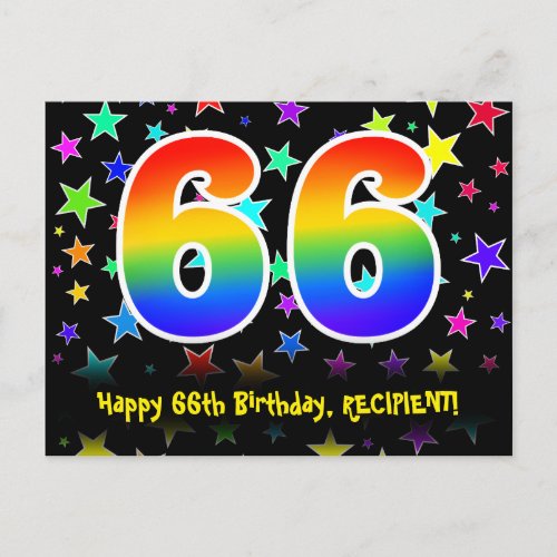 66th Birthday Fun Stars Pattern Rainbow 66 Name Postcard