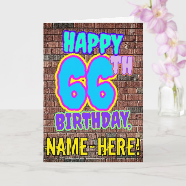66th Birthday - Fun, Urban Graffiti Inspired Look Card (Orchid)