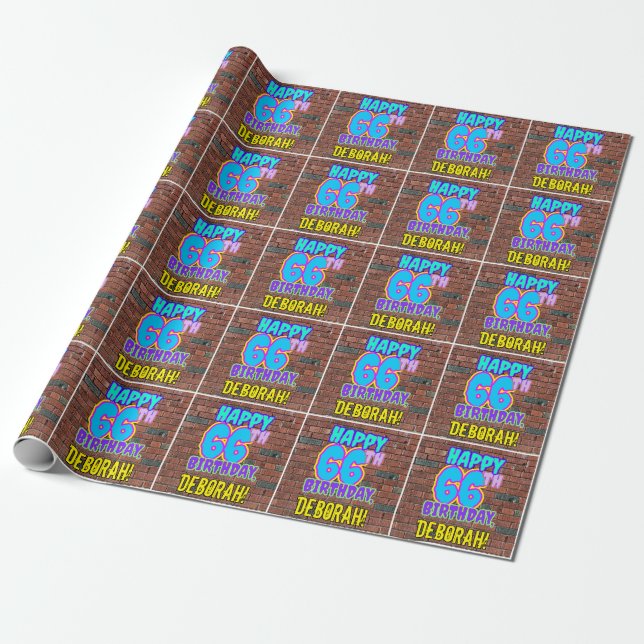 66th Birthday: Fun, Urban Graffiti Inspired Look Wrapping Paper (Unrolled)