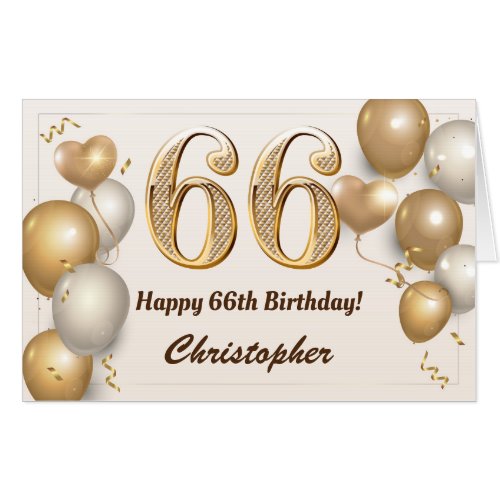 66th Birthday Gold Balloons Confetti Extra Large Card