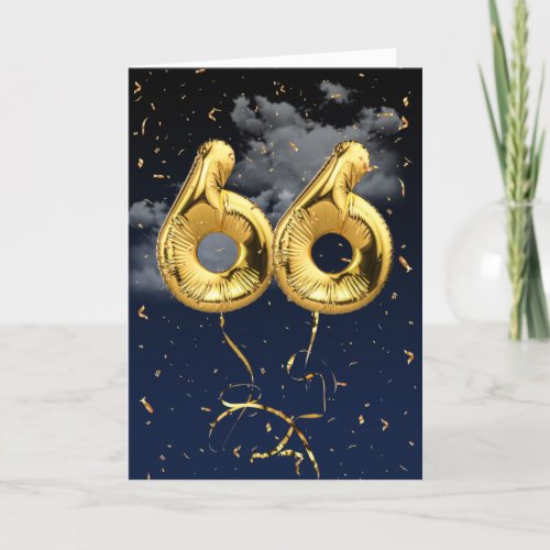 66th Birthday Gold Mylar Balloon and Confetti Card