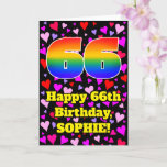 [ Thumbnail: 66th Birthday: Loving Hearts Pattern, Rainbow # 66 Card ]