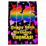 [ Thumbnail: 66th Birthday: Loving Hearts Pattern, Rainbow # 66 Gift Bag ]